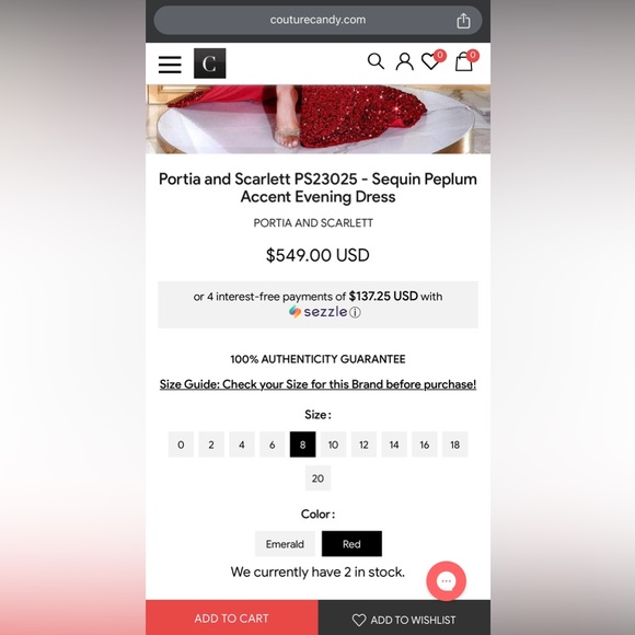 Portia and Scarlett Red Sequin Peplum Accent Evening Dress (PS23025) - Picture 3 of 3